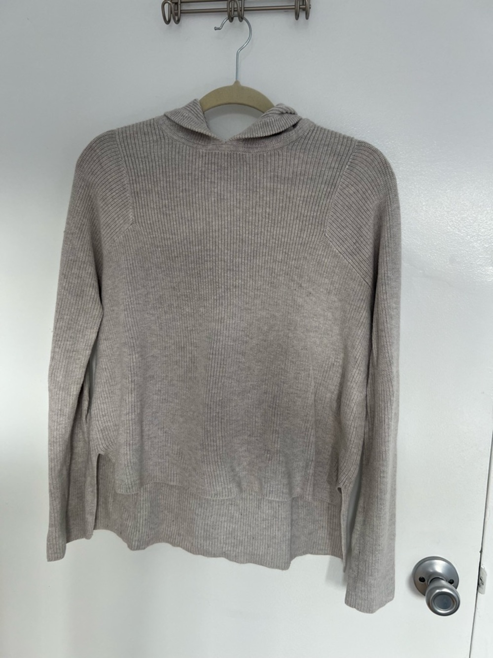 Athleta Grey Hooded Rib-Knit Sweater